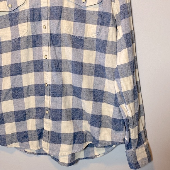 Lucky Brand Pearl Snap Shirt Men's Large Blue Check Western Collared Flannel - Picture 4 of 14
